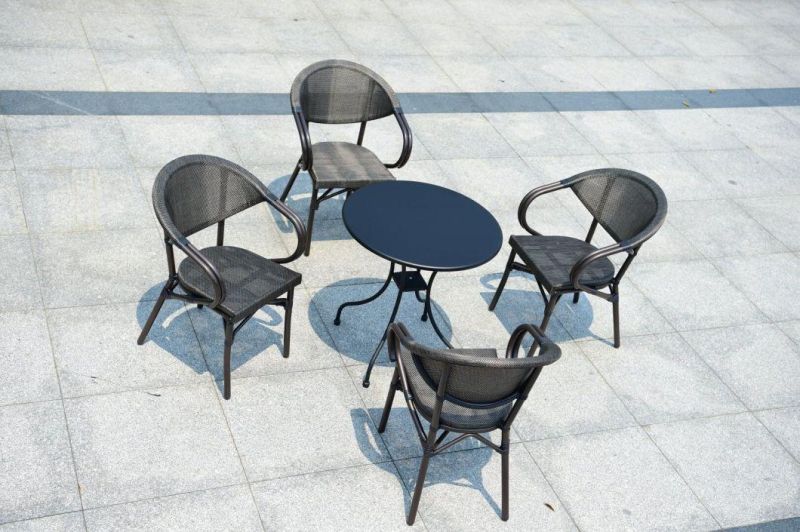 American Style Starbucks Outdoor Iron PE Rattan Coffee Table with 4 Chairs