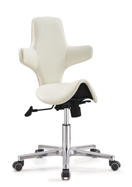 Black Assistant Stool 360 Degree Rotation Armrest Dental PU Leather Backrest Medical Office Use