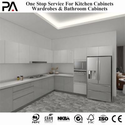PA China Supplier Simple Light L-Shaped Light Gray MDF Kitchen Cabinets