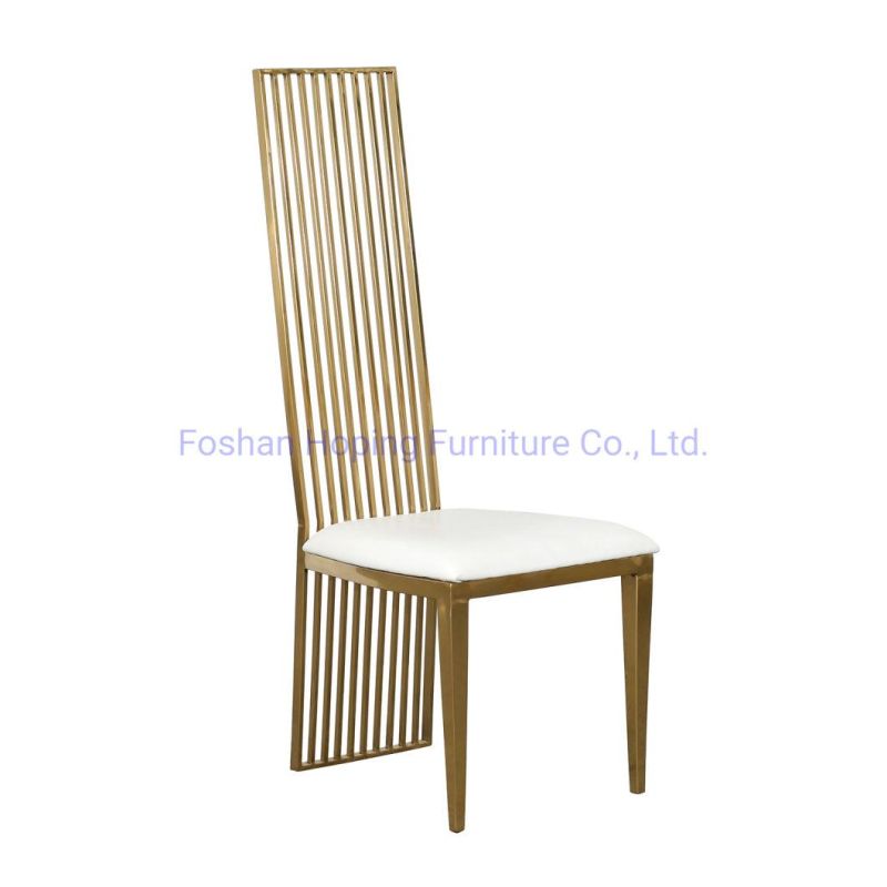 Luxury Gold Golden Hotel Banquet Dining Chairs Industrial Style Stainless Steel Long Back Furniture Restaurant Wedding Tiffany Throne Dining Room Chairs