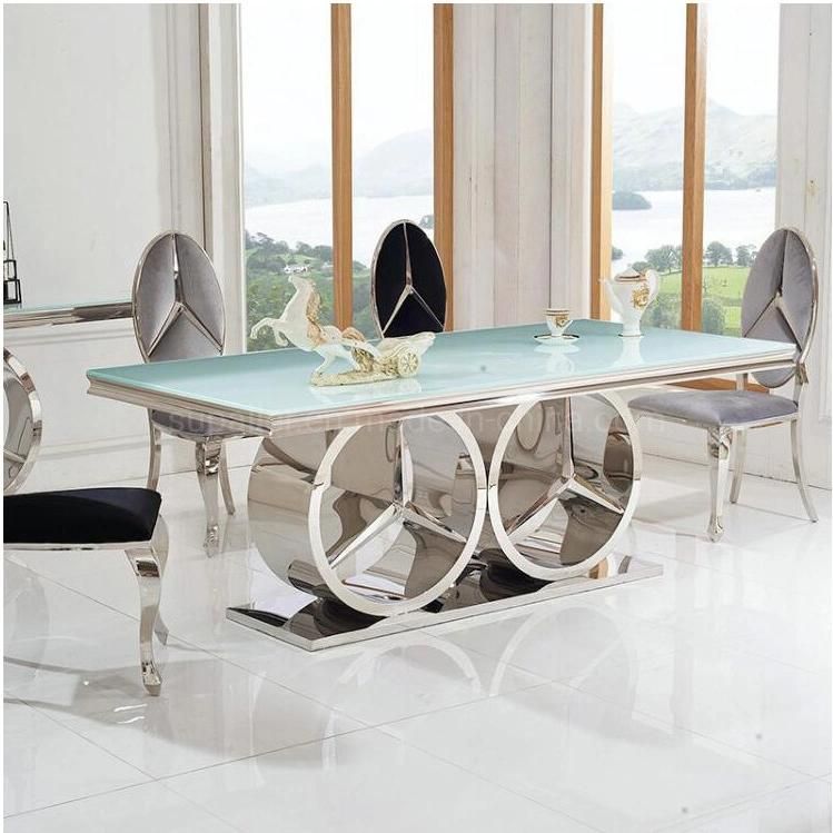 Modern Home Furniture Set Luxury Silver Metal Leather Dining Chairs