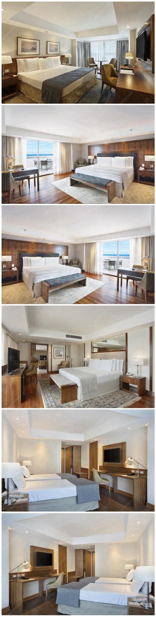Modern 5 Stars Resort Hotel Bedroom Furniture Commercial Use Natual Wood Grain