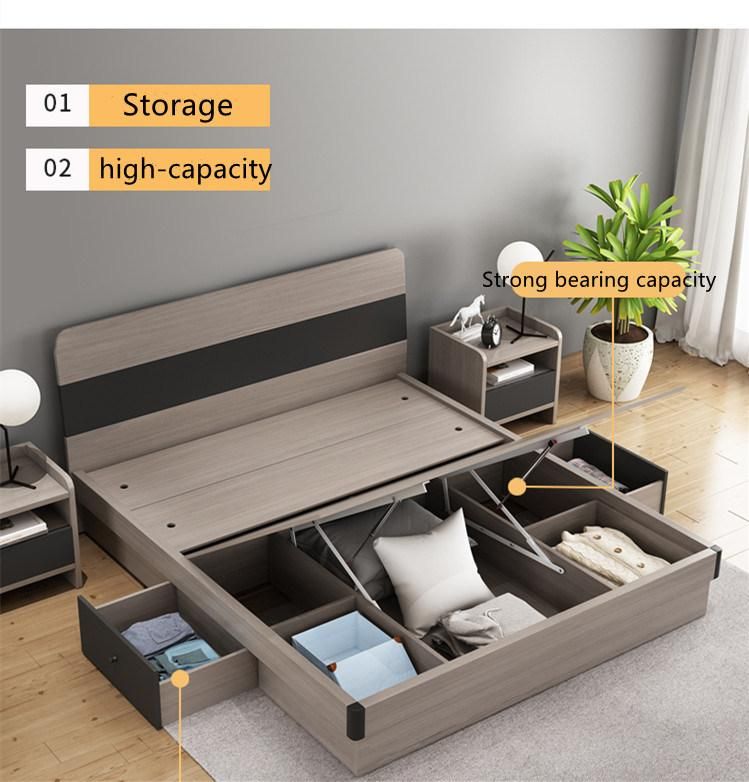 High Back Bedside PU Leather Wooden Mixed Color Bedroom Furniture Double Beds with Wardrobe