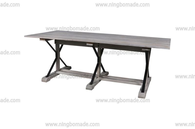 Nordic Country Farm House Design Furniture Aged Grey Reclaimed Fir and Black Metal Kd Dining Table