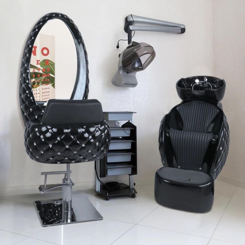 Hair Salon Equipment Backwash Shampoo Unit Bed Reclining Shampoo Chair with Ceramic Bowl