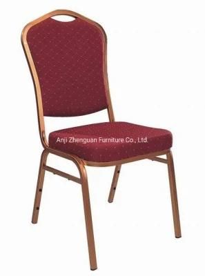 Professional Manufacturer of Burgundy Fleck Fabric and Gold Frame Crown Metal Steel Dining Banquet Chair (ZG10-003)