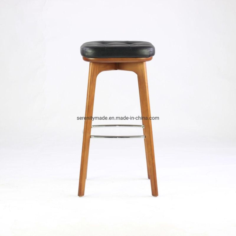 Restaurant Leather Brass Footrest Counter Height Stool
