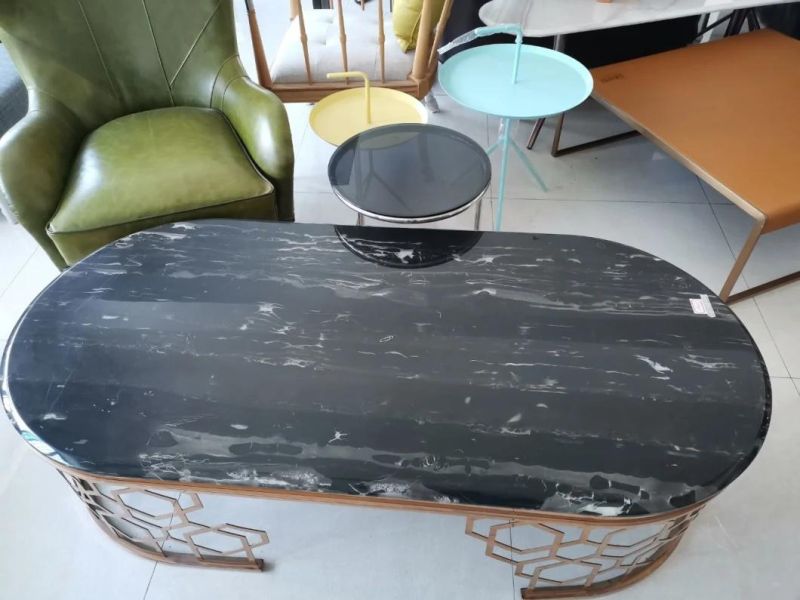 Black Glass Brass Frame Stainless Steel Coffee Table