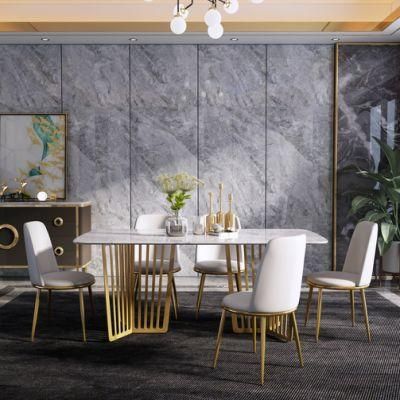 Modern Home Metal Steel Marble Luxury Dining Table Restaurant Dining Room Furniture Set