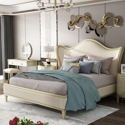 Modern Home Furniture Luxury Champagne Wooden Leather Bedroom Set King Bed