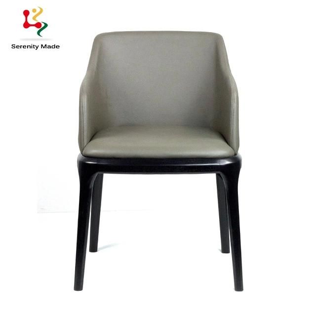 Restaurtant Furniture Cafe Coffee Shop Hotel Room PU Leather Upholstery Seat Wood Frame Dining Chairs with Armrest