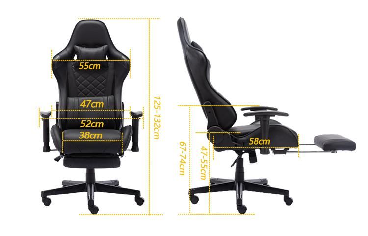 Factory Direct Wholesale Ergonomic Luxury Colorful PC Racing Reclining Chair Leather Gaming Office Chair with Footrestblack