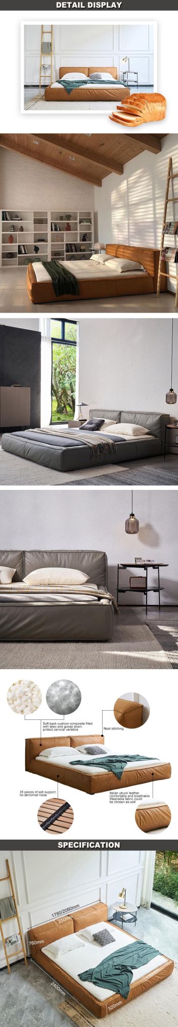 Modern Hotel Furniture Wood Frame King Size Bedroom Leather Bed