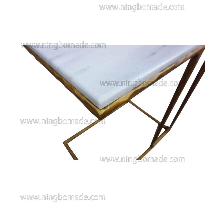 Thaddeus Sculptural Forged Collection Cloud Marble Top Light Brass Solid Metal Base Sofa Table