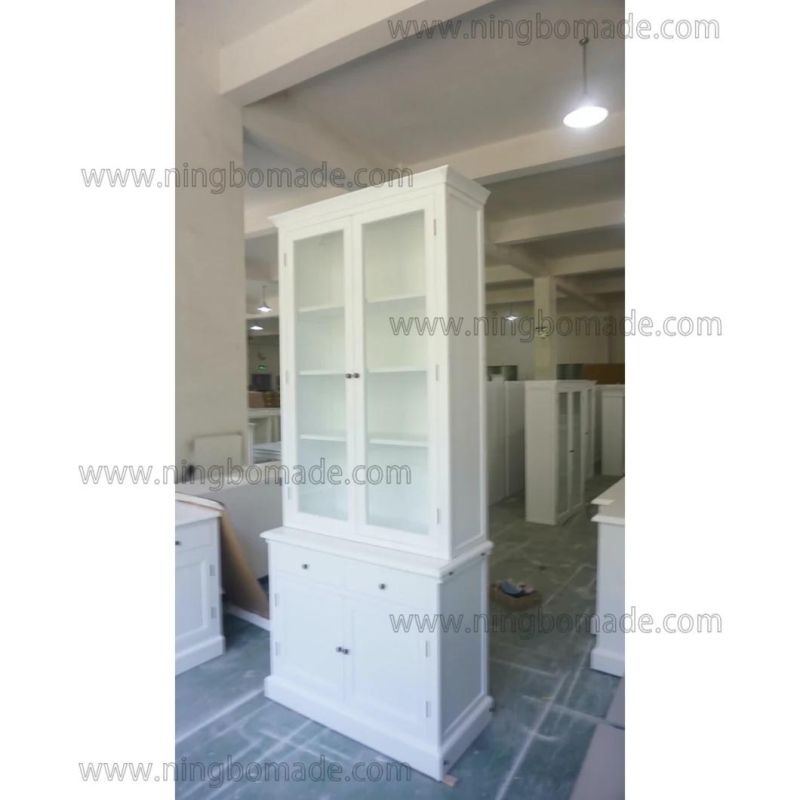 Classic Contemporary Interiors Furniture White/Black Poplar Wood 2 Glass Doors Cupboard Base Cabinet