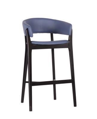 Light Purple PU Leather Seat Black Wooden Legs High Bar Stool for Coffee Shop Use