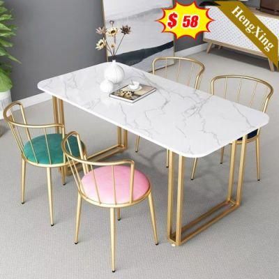 Metal Dining Home Furniture Dining Table Desk with Mable Top and Chairs