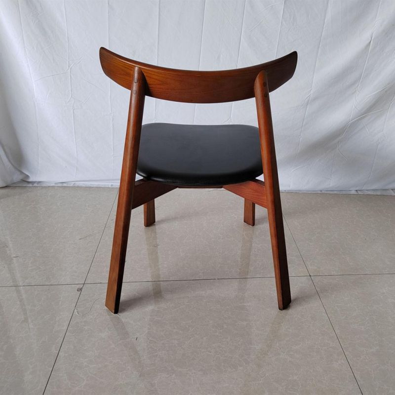 Retro Style Solid Wood Frame Dining Chair for Cafe Restaurant Black Leather Upholstered Chair