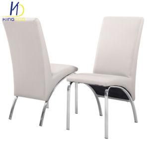 High Back L Shape White Leather Chrome Dining Chairs