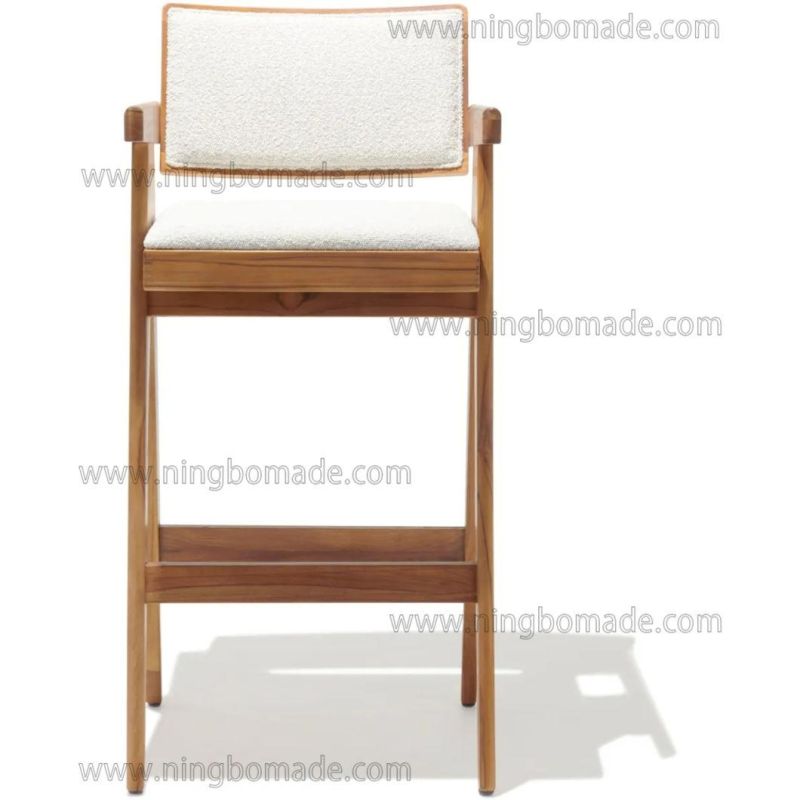 Classic Silhouette Drafting Compass Furniture Natural Ash White Boucle Fabric Armchair Bar Stool