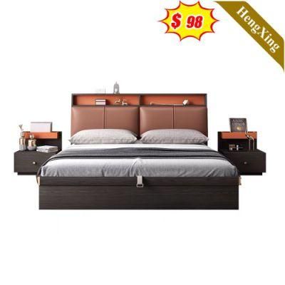 American Style Bedroom Furniture Leather Antique Beds Frame King Double Wood Bed Set