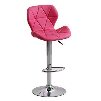 European Simple Bar Counter with Chair Pink Leather Round Metal Base Butterfly Shape Lift Rotating Industrial Chairs