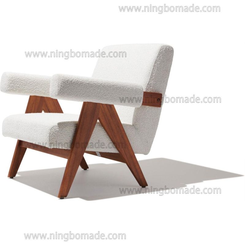 Classic Silhouette Drafting Compass Furniture Natural Ash White Boucle Fabric Dining Chair