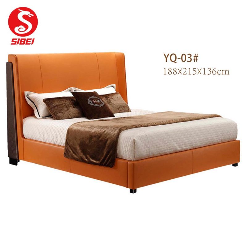 Chinese Modern Home Hotel Bedroom Furniture Wooden King Double Leather Bed