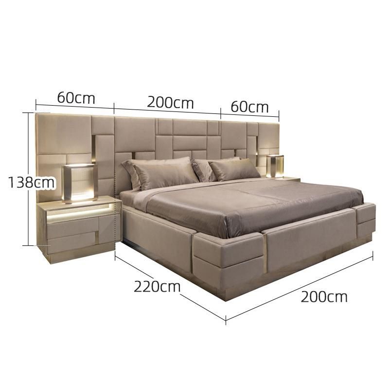 Modern Big Headboard Hotel Bedroom Set Leather Luxurious Bedroom Furniture