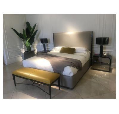 High Quality Inlaid Golden Stripes Postmodern Light Luxury Simple Bedroom Furniture Leather Bed Bedding