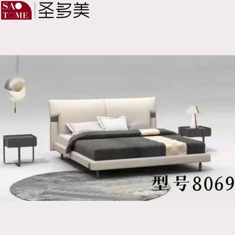 Modern Luxury Hotel Bedroom Furniture off-White Leather Double Bed