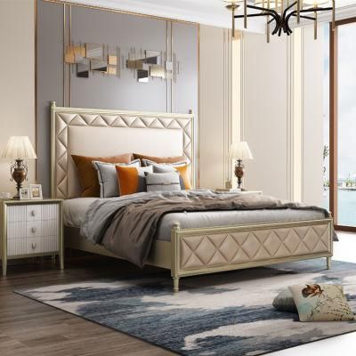 Foshan Wholesales Upholstered Factory Price Wooden King Size Bed Set Leather Bedroom Bed