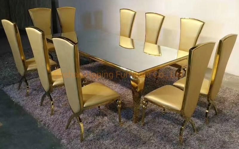 Middle East Modern Dining Furniture Wedding Luxury Rectangle Hotel Table Dining Table with Leather Chairs From Chinese Metal Furniture Factory Oblong Tables