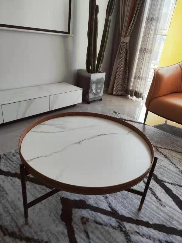 Leather Furniture Orange Marble Sintered Stone Coffee Table Set