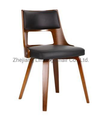 Modern Nordic PU Leather Walnut Wood Dining High Back Chair for Home Furniture