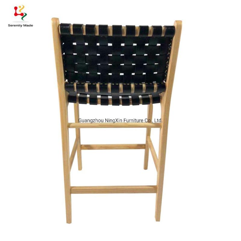 Modern Restaurant Pub Ash Timber Leather Woven Bar Chair Stool