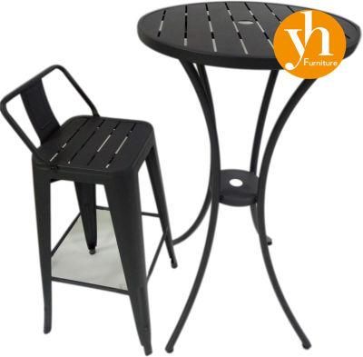 Black Table Hotel Garden Furniture Clear Clean Hole Top Round Cocktail Bar Table