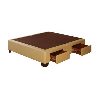 Leather Solid Wood Frame Bed Base with Drawers