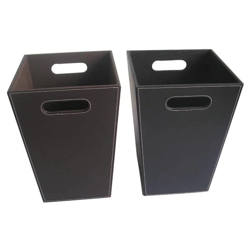 Hotel Use Classic Waste Paper Basket Storage Bin Retro PU Leather Trash Can