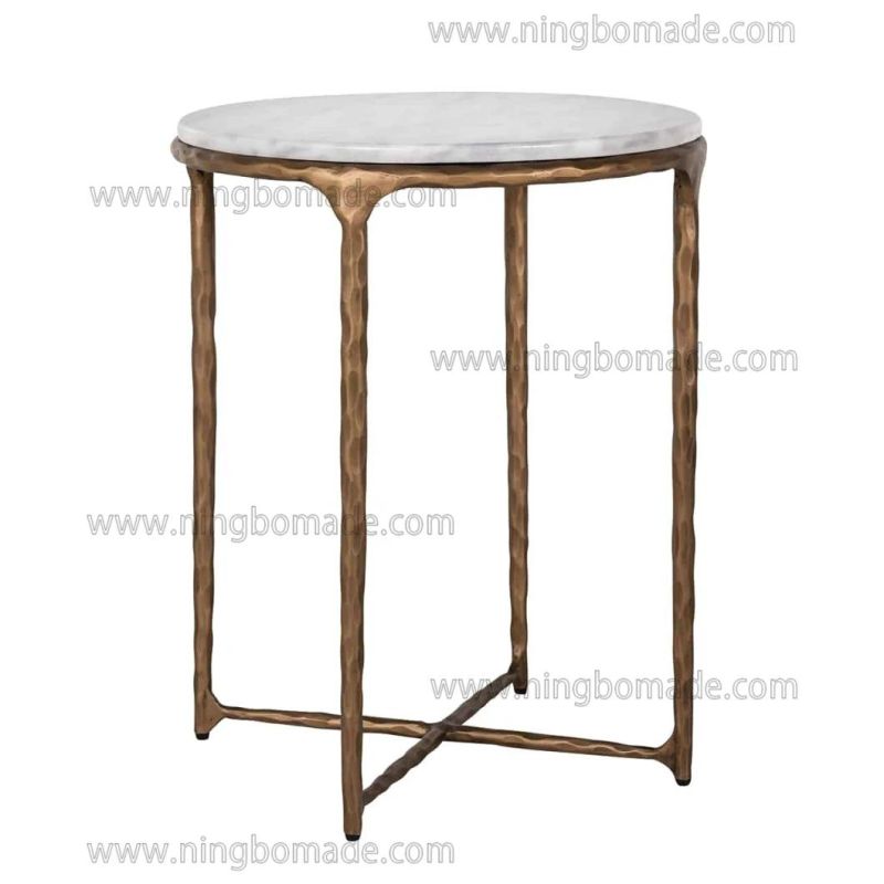 Thaddeus Sculptural Forged Collection Cloud Marble Top Light Brass Solid Forged Metal Base Corner Table