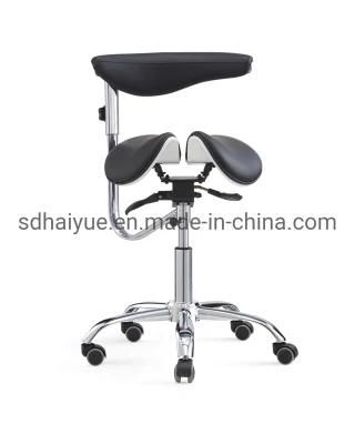 PU Leather Medical Dentist Saddle Chair Foot Controlled Mobile Doctors&prime; Stool