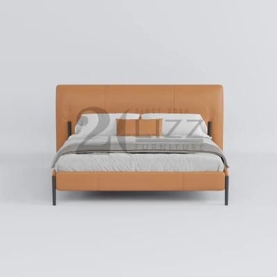 Metal Legs Modern European Bedroom Furniture Wooden Luxury Leather King Size Bed