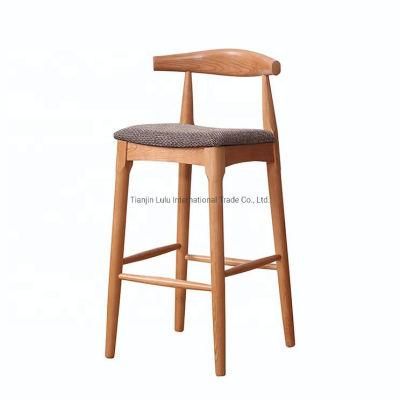 Kitchen Counter Height Leather Fabric Bar Chair High Foot Bar Stools Wood Leg Dining Chairs
