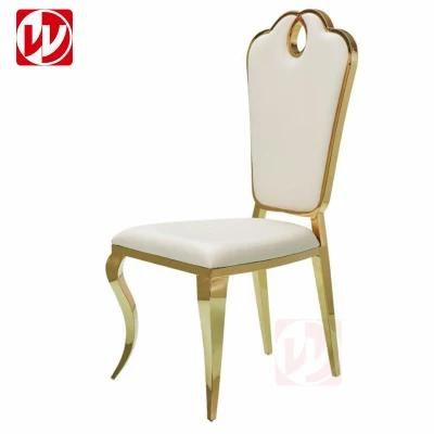 Gold Mirror Metal Stainless Steel White Leather Dining Chair for Banquet Wedding Party Hall Used
