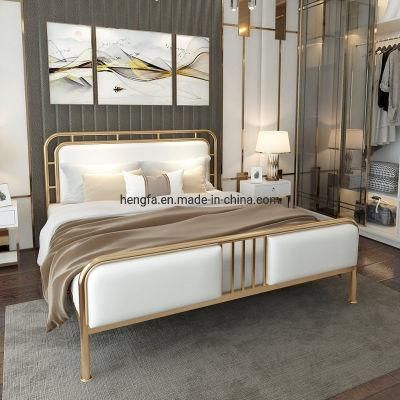 Modern Bedroom Furniture Leather Cushion Stainless Steel Base King Bed