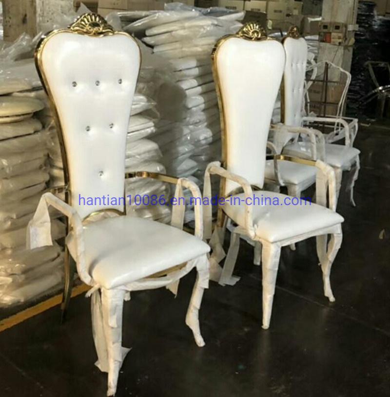 Royal Crown Decorative Chair High Back Button Design Gold Stainless Steel Dining Chair