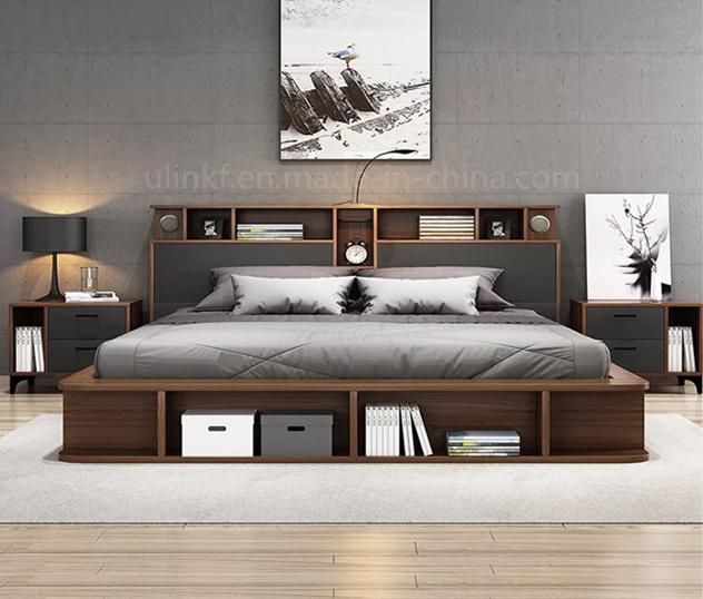 Living Room Modern Wooden Home Furniture King Queen Size Bed with Low Price Made in China