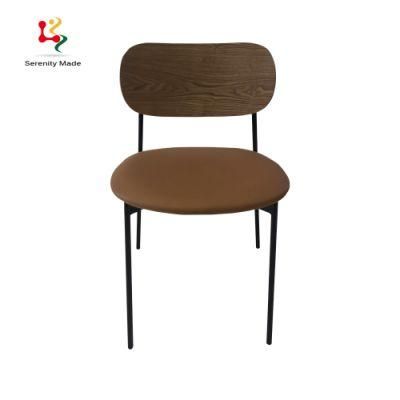 Popular Style Guangdong Furniture Metal Frame Plywood with Veneer Laminate Back Leather Seating Dining Chair