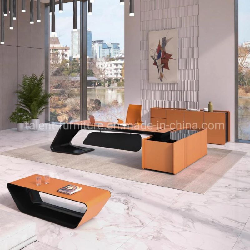 High Quality Desks Executive Office Furniture Bugatti Curved Geometrical Shape Desks Leather Desk (BJD-2822S)