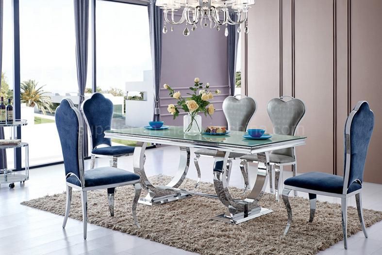 Luxury Stainless Steel Leather Dining Chair with Round Back Flower